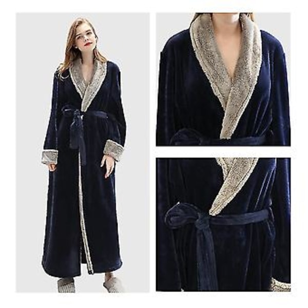 Damkoftrock Badrocka Varma Mjuk Fleece Lång Kjol Nattklänning (M Mörkblå)