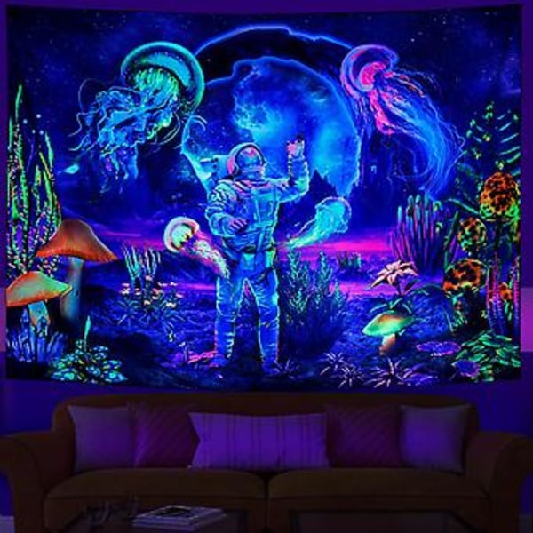 Svartljus Astronaut Väggbonad UV-Reaktiv Växter Maneter Neon Galaxy Rymd Väggbonad För Rum W59h51
