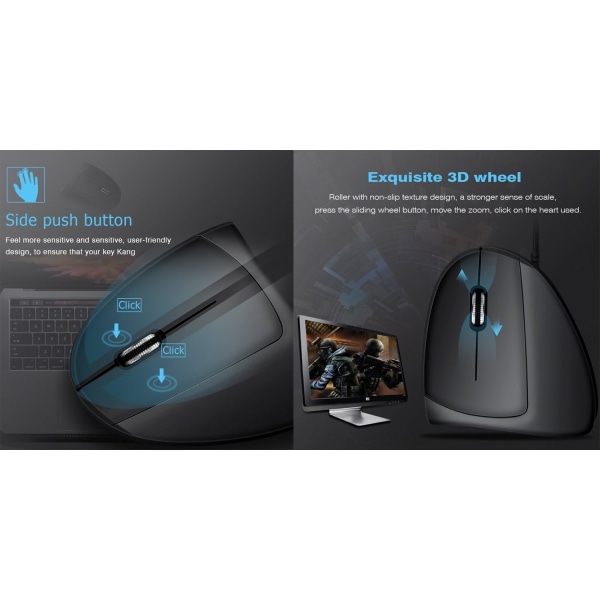 Dual Mode Lading Vertikal Mus 2.4G Trådløs Bluetooth 5.0 Ver