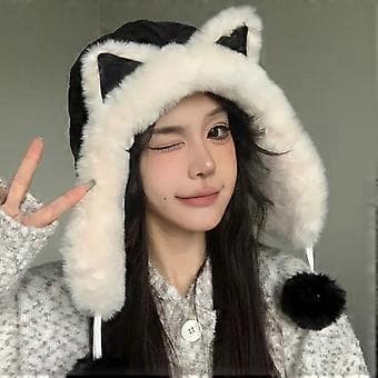 Anime Øre Pullover Hue til Kvinder Piger Vinter Efterår Tyk Plys Hue Vindtæt Bomber Hue Mode Udendørs Øreklap Hue kamel( kamel)