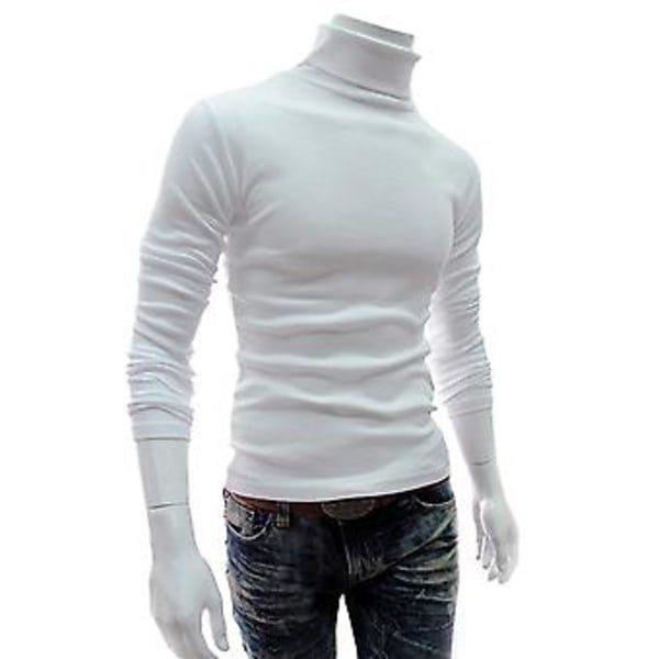 Fianao Långärmad Tröja med Mockhals Herrar Pullover Mjuk Enfärgad Stretchig Stickad Skjorta för Höst Vinter (XL Vit)