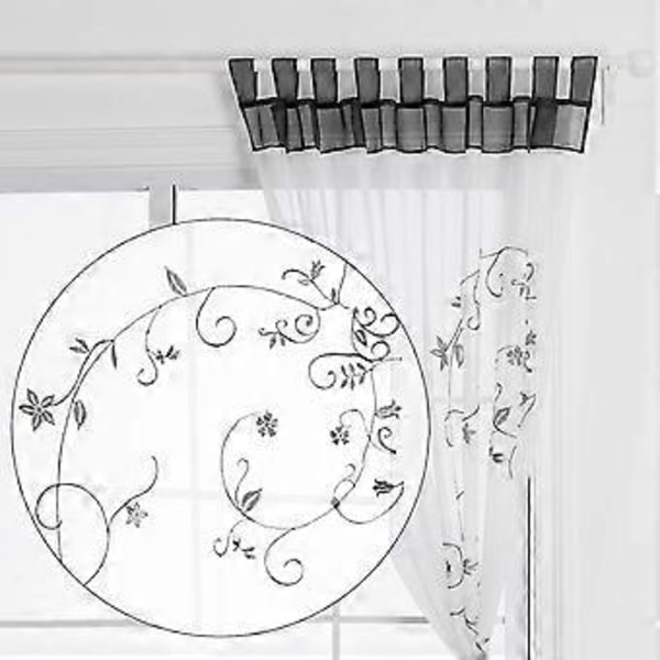Blomstrede gennemsigtige gardiner Voile broderi vinduespaneler med stropper til soveværelse stue dekoration 2 paneler, grå, B140cm x H225cm