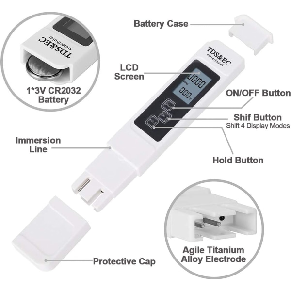 Swimmingpool Vandtester, pH-måler, 3 i 1 TDS-måler, EC-måler
