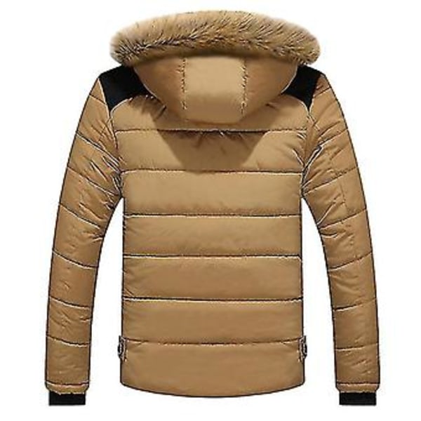 Mænd Faux Fur Hættetrøje Padded Quilted Puffer Bubble Jakke (3XL Khaki)