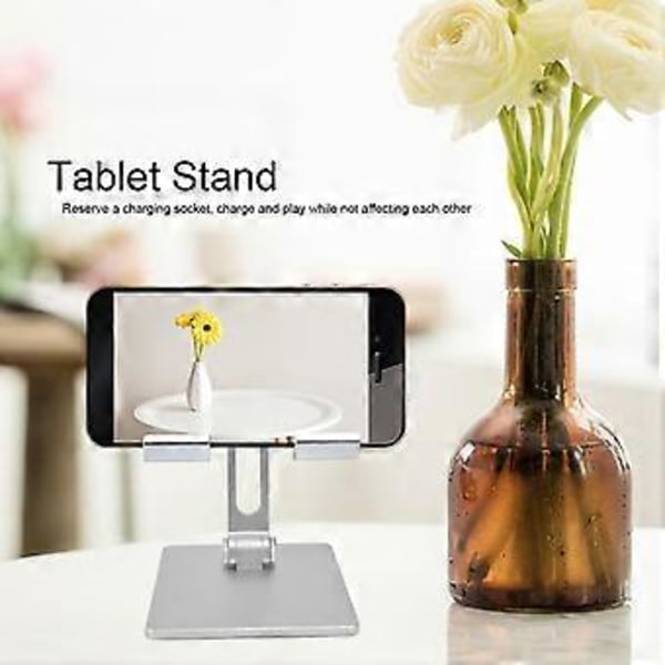 Tabletställ Hållare Aluminiumlegering Universal Skrivbord Justerbar Vikbar Telefon Tabletthållare Silver