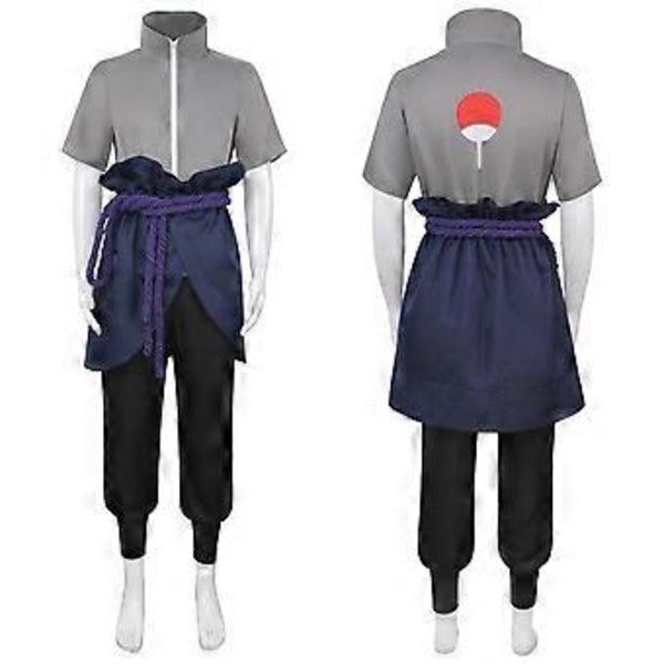 NARUTO Ninja Uchiha Sasuke Cosplay Kostym Set Party Maskerad Halloween Kostym för Vuxen (M Grå)