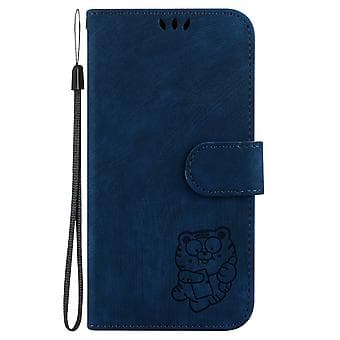 Embosset lærveske for iPhone 13 Pro Max (Mørk blå)