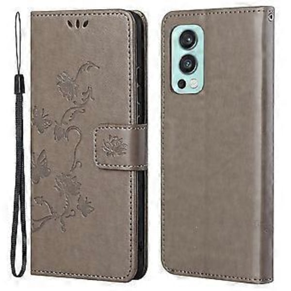 Plånboksfodral med stativ för OnePlus Nord 2 5G, läder med blommig fjärilsdesign och snodd