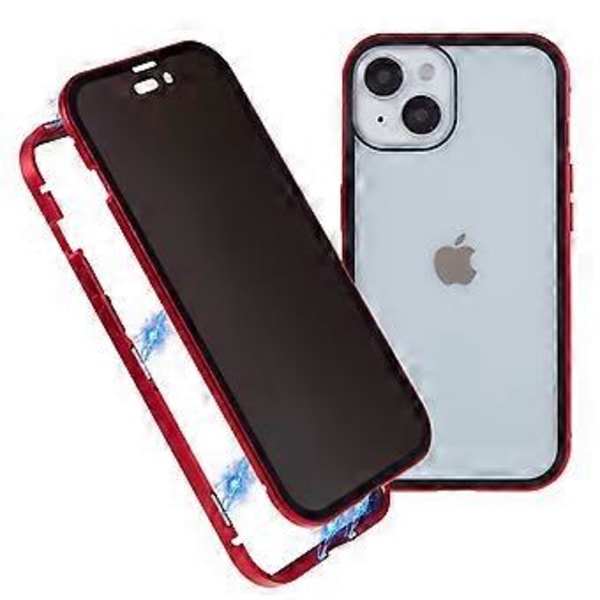 Magnetiskt skydd för iPhone 15 - Metallram + Dubbelsidigt Härdat Glas Anti-spion Skal