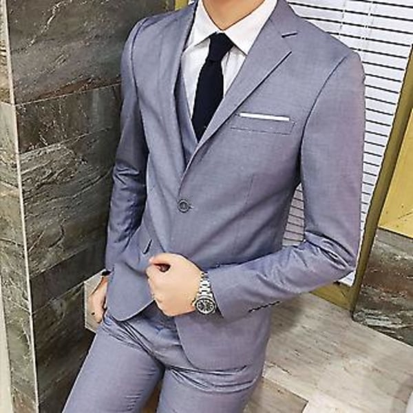 Fianao Tredelad Plus Size Bröllop Business Herrar Formell Kostym Väst Blazer Byxor Set (M Grå)