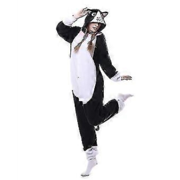 Svart Katt Kostym Pyjamas Onesie Kigurumi Jumpsuit Djur Huva V (105)