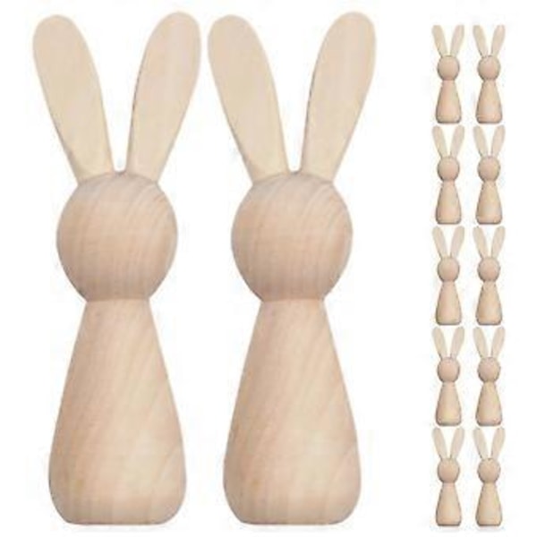 12 stk. Blank Træ Kanin Dukke Figur Påske Træ Kanin DIY Påske DIY Træ Kanin Til Maling Træ Knage Dukker Ufærdige