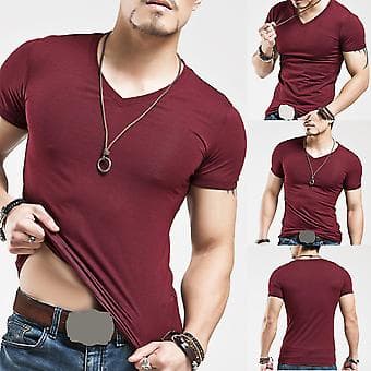 Fianao Menn Plus Size Sommer Basic Topp Ensfarget Kort Erme V-hals Slim Fit T-skjorte (M Hvit)