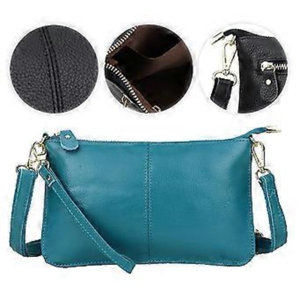 Äkta Läder Dam Crossbody Väska, Trendig och Mångsidig Enkel Axelväska (Ljusblå)