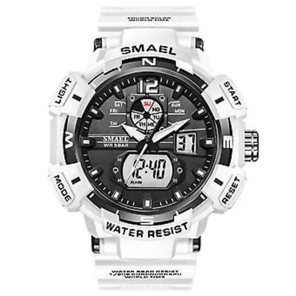 Herrklocka Mode Sport Utomhus Armbandsur Manlig Digital Stoppur Quartz (Vit)