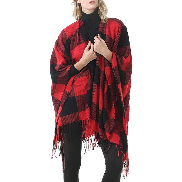 Kvinnors varma sjal wrap öppen framsida poncho cape färgblock sjal