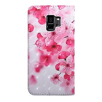 TPU + PU Lærveske til Galaxy S9 (Rød Blomst)