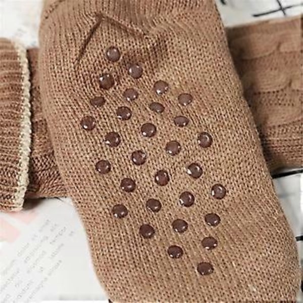 Dam Fuzzytofflor i Fleece, Fluffiga Tjocka Varma Sängstrumpor, Halksäkra Golvstrumpor i Kabelvirkad Design