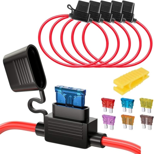 5 stk. 16AWG vandtæt plug-in medium blade sikringsholder med ledning, DC 32V 20A Add-A-Circuit til bil T