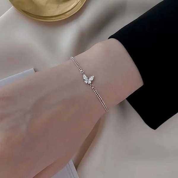 Luksuriøs Skinnende Zirkon Sommerfugl Armbånd til Kvinder Anti-allergisk