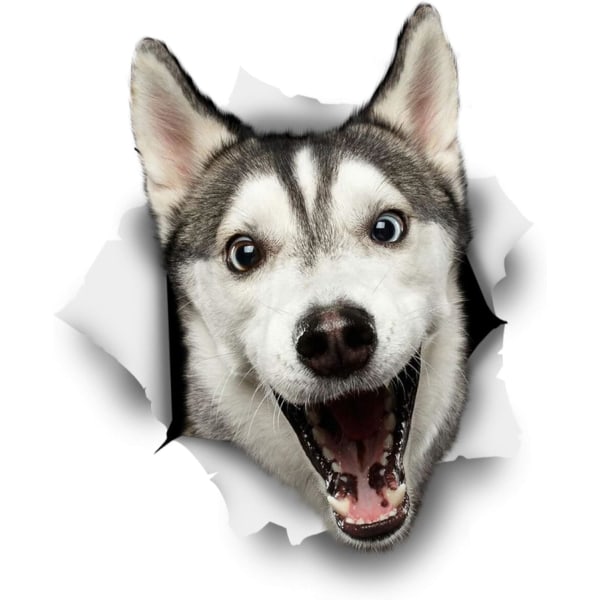 3D Dog Stickers - 2 Pack - Happy Husky för vägg, kylskåp Stic
