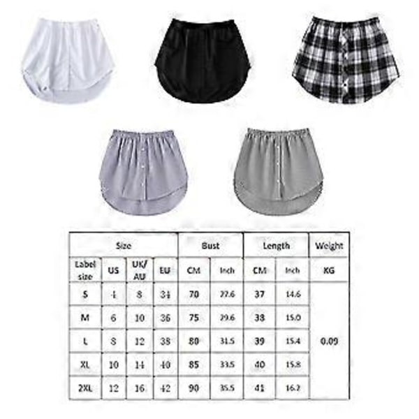 Naisten paitojen jatke, säädettävä kerrospukeutumiseen, teko-yläosa, alahelma, paidan puolihame S-2XL (M Sininen Valkoinen)