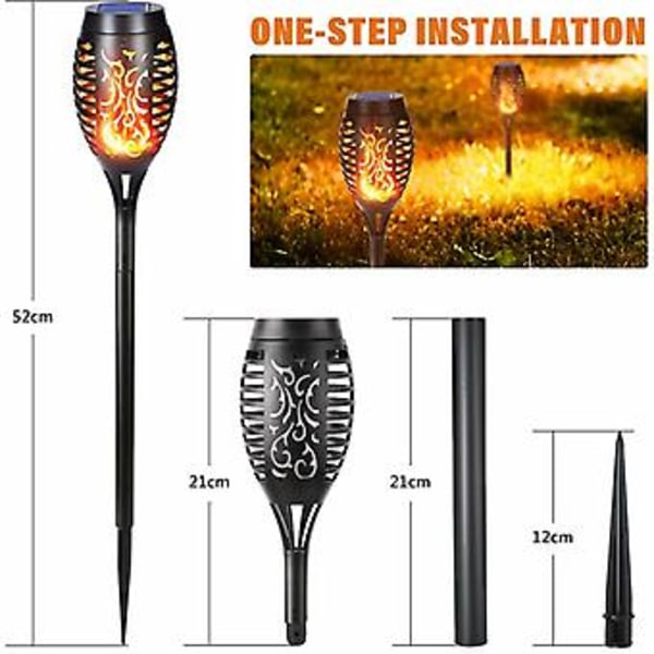 Solcellelamper til utendørs - 6 stk 12 LED solcellelamper med realistiske flammer, vanntette solcellelykter for hage, uteplass, sti, plen dekorasjon
