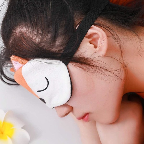Søvnmaske til sovende fluffy sød 3D ræv åndbar og bærbar,