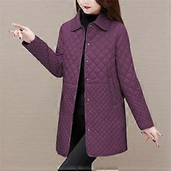 Høst Vinter Dame Medium Til Lang Størrelse Diamantmønstret Bomullsjakke Solid Casual Tykk Varm Langermet Jakke (XXXXXXL blå)