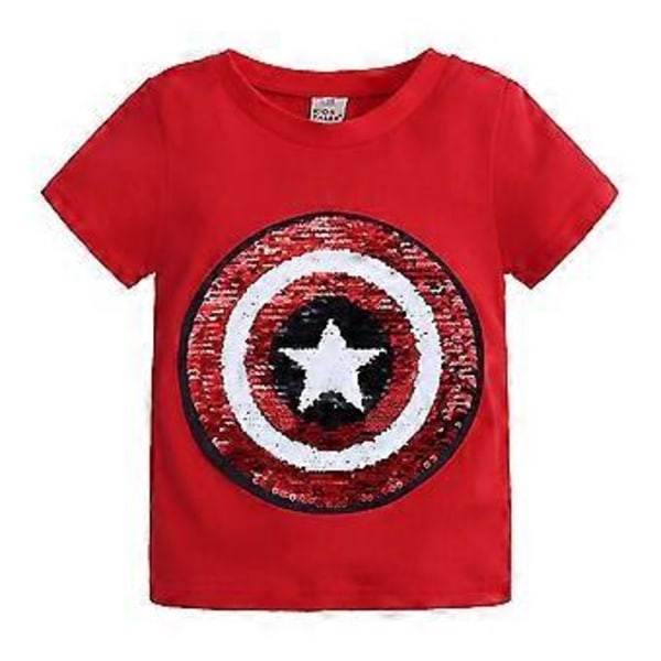 Barn Pojkar Flickor Tecknad Spiderman T-shirt Paljetter Vändbar Mönsterförändrande Tröjor -NMAOV(3-4 År Röd)