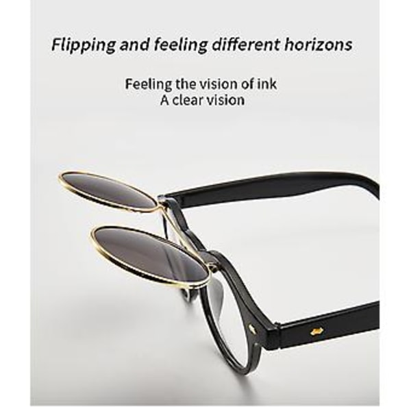 Flip Up Linse Steampunk Runde Solbriller Shades Retro Stel Klare Herre Dame Guld (Lys Sort/Grå Linse)