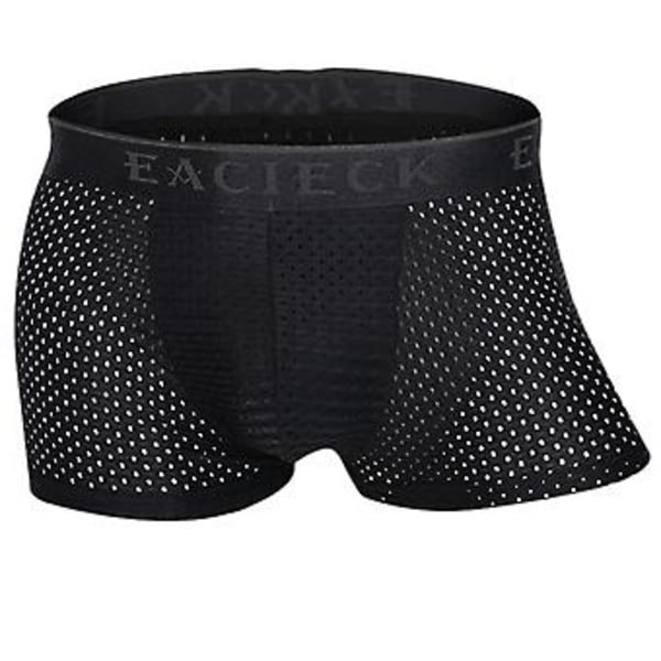 Fianao Ultra Tunna Solid Färgade Andningsbara Mesh U-Konvexa Boxershorts Herrunderkläder (L Svart)