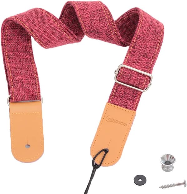 （röd）Retro Ukulele Rem - Vintage Tillbehör Justerbar för Mini Gitarr Tillbehör med Fixaction