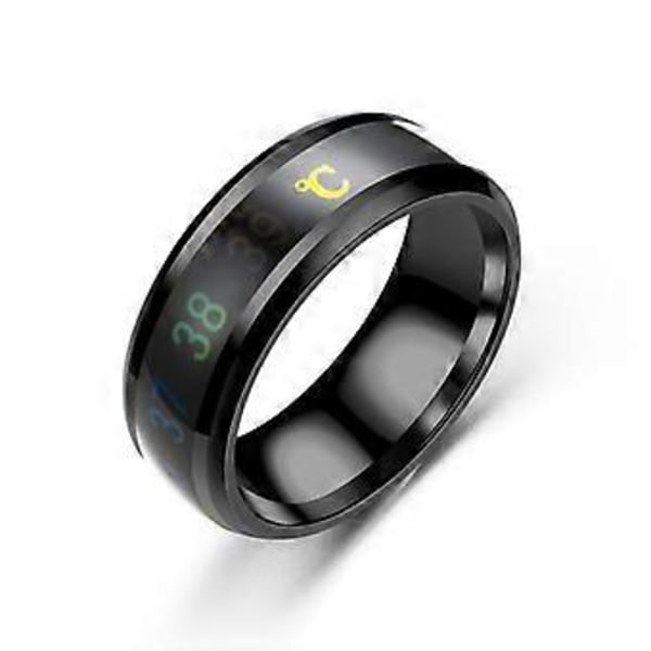 Temperaturring Titanstål Humør Følelse Intelligent Temperaturfølsomme Ringer for Kvinner Menn Vanntett Smykke (9 svart)