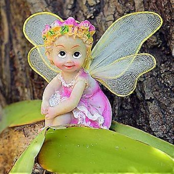 4 stk./sæt Fe Have DIY Blomsterengle Ornament Miniature Dekor Resin Figurer Qinhai