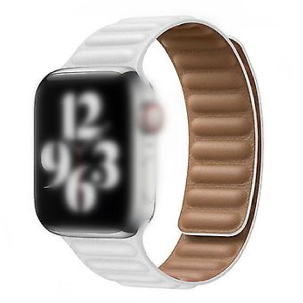 38/40/42/44mm Lærreim Klokkereim for iWatch Series 7 6 5 4 SE (Hvit)