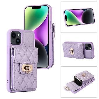 Läderfodral med kortfack för iPhone 14 Plus (Lila)