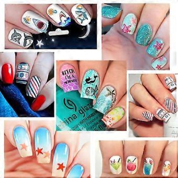 Sommarnageldekaler, 1500+ st självhäftande tips för DIY nagelkonstdesignmall (12 stora ark)