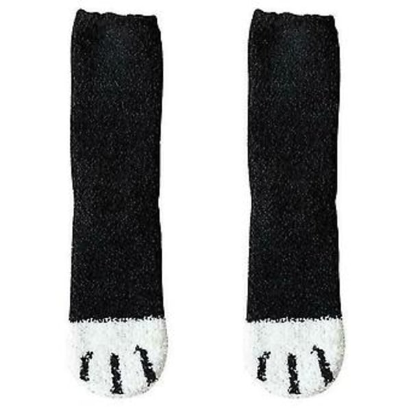 Damernas Varma Roliga Fluffiga Kattpåtassar Mjuka Sängtofflor Sockor Varma Vadenstrumpor (Svart)