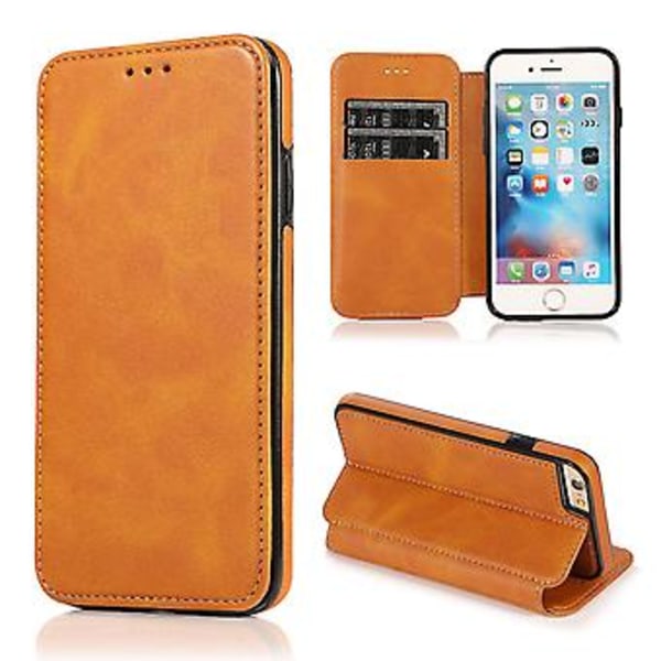 PU Læder Etui Folio Til Iphone 6p/6sp, Business Stil, Pengepung Funktion, Fald Beskyttelse, Stativ Funktion, Holdbar (Khaki)