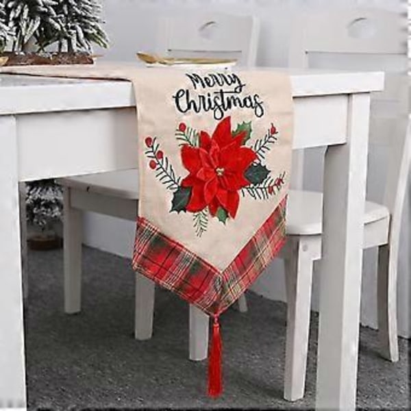Julbordslöpare, tryckt julstjärneblomma med tofs för hemmatbord under julhelgen