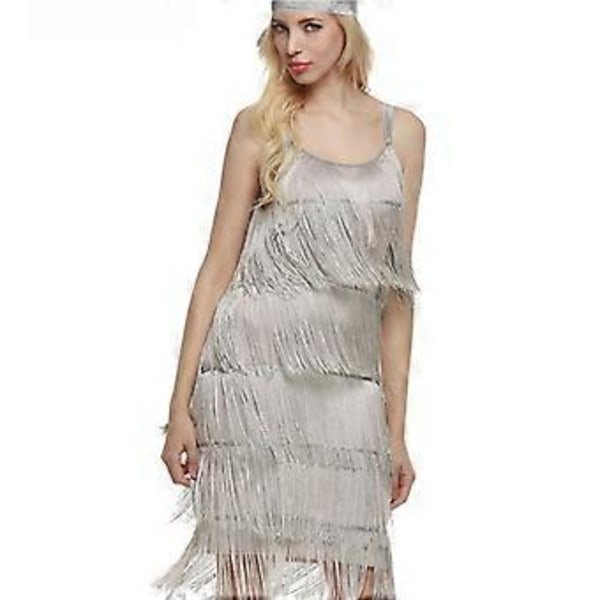 Cocktailklänning Huvudband Great Gatsby 1920-tal Frans Flapper Party Dekoration Mode (XL Grå)