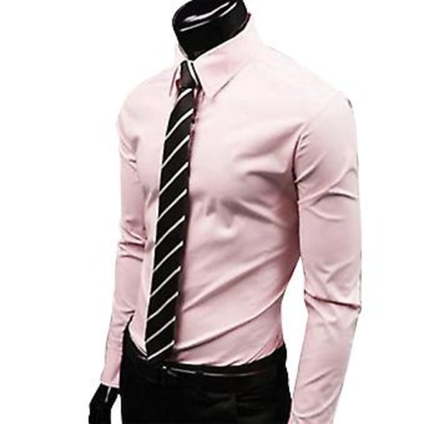 Fianao Moteklær for Menn Ensfarget Langærmet Knappeskjorte Slank Formell Business Topp (XXXXL Rosa)