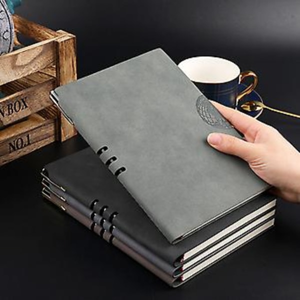PU Læder A5 Notesbog Notesblok Dagbog Business Journal Planner Agenda Organizer (Mørkegrå)