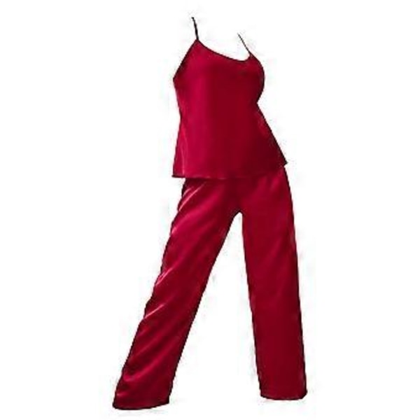Dam 2-delat Pyjamasset Supermjuk Rygglös Linne Topp Långbyxor Sovkläder Loungewear Set (L röd)