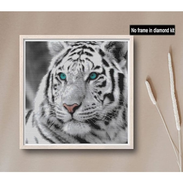 Diamantmaleri Hvid Tiger 30*30cm, Dyre Diamantbroderi D