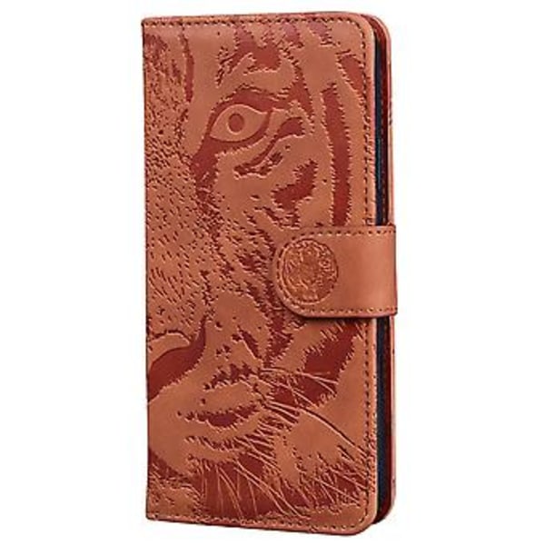 Tigerpräglad Läderfodral för iPhone 14 Pro Max (Brun)