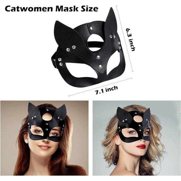 Catwoman-maske, sexet kvinders Halloween-maske til kvinders Catwoman-maske Pu-læder Halloween-maske til M