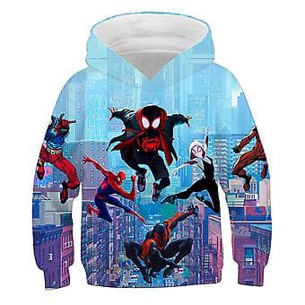 5-10 år Gutter Spider-Man 3D-trykt hettegenser med lang erme, hettegenser, genser, topper, gaver (8-9 år A)