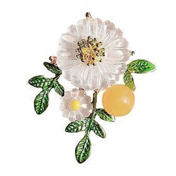 Mode Marguerit Blomst Broche Grønt Blad Solsikke Revers Nål Badge Dame Smykker til Bryllupper og Aftenfester